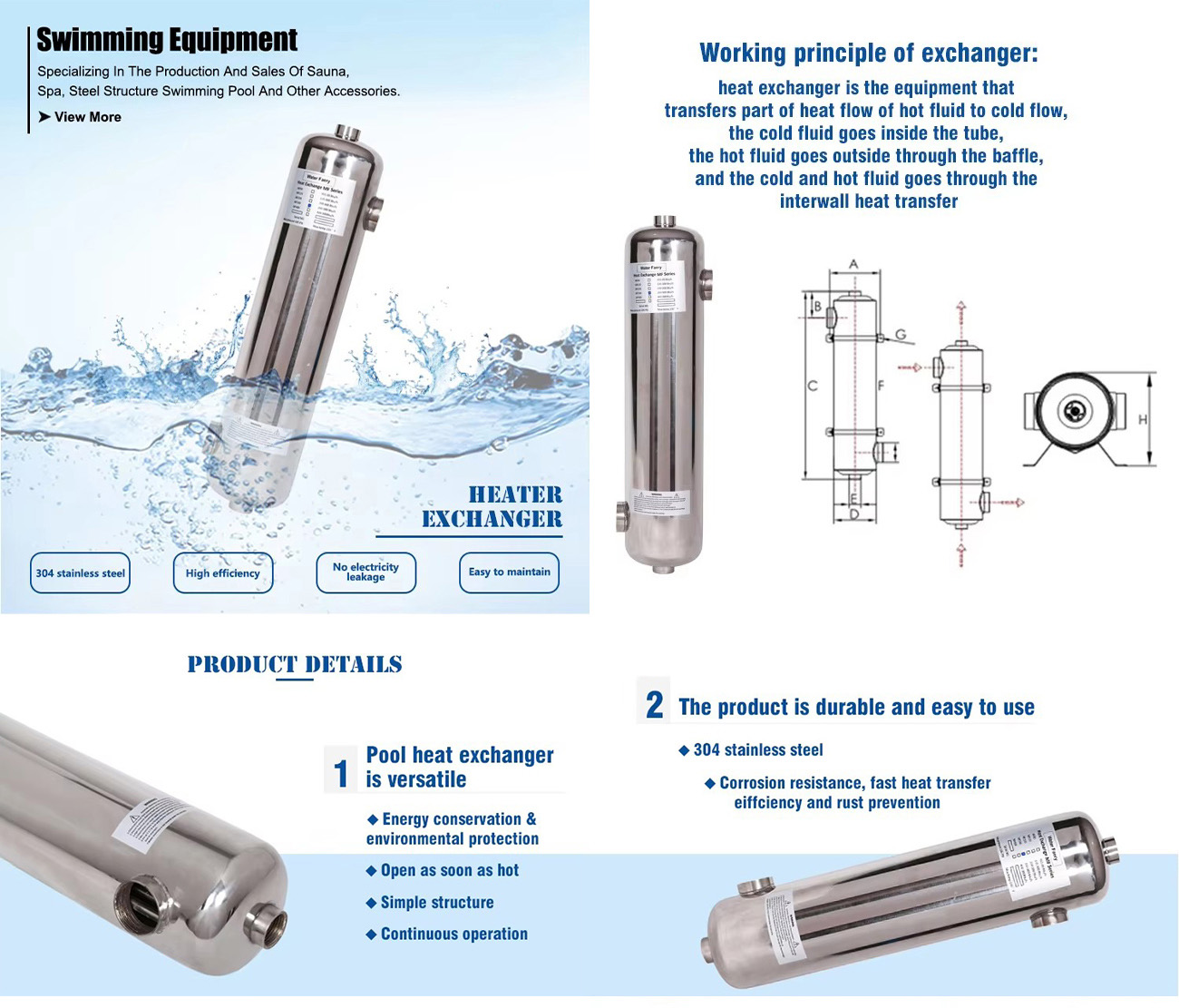 stainless steel pool heat exchanger