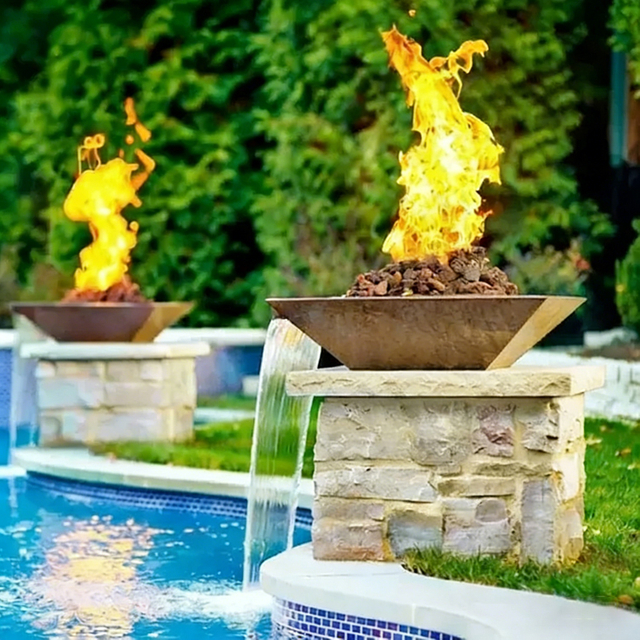 Water Feature Stainless Steel Fire Bowl Waterfall